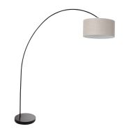 Booglamp Solva 3898ZW zwart met een grijs linnen lampenkap