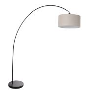Booglamp Solva 3898ZW zwart met een grijs linnen lampenkap