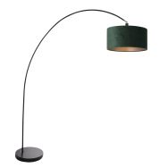 Booglamp Solva 3899ZW Zwart met een groen fluwelen lampenkap
