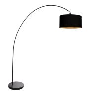Zwarte booglamp / vloerlamp Solva 3902ZW met zwart linnen kap
