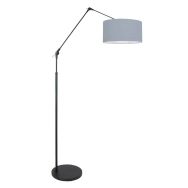 Zwarte vloerlamp / booglamp Prestige Chic 3938ZW met blauw grof linnen kap
