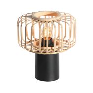 Lampe de table noire Bloeba 4143ZW avec abat-jour en bambou naturel