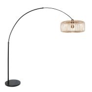 Booglamp Breeza-Beach 4149ZW zwart met bamboe kap Ø50 cm