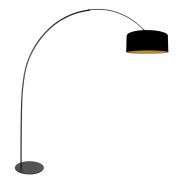 Vloerlamp Curve 4270ZW - zwarte booglamp met zwart-gouden kap