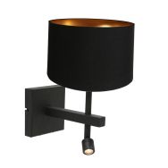 Zwarte wandlamp Stang 7193ZW met leeslamp en zwart linnen kap