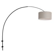 Boog wandlamp Sparkled Light 8137ZW zwart met grof grijs linnen kap