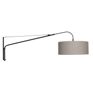 Wandlamp Elegant Classy 9324ZW zwart met grof grijs linnen kap Ø50 cm