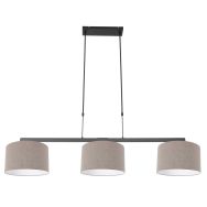 Black 3-light hanging lamp Stang 3462ZW with gray coarse linen shades