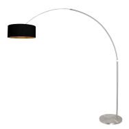 Staalkleurige vloerlamp / booglamp Sparkled Light 3963ST inclusief zwarte kap met goudkleurige binnenkant.