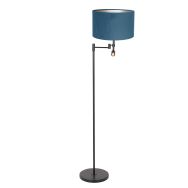 Zwarte vloerlamp Stang 7192ZW met leeslamp en blauw velours kap