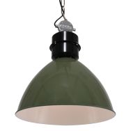 Olijfgroene hanglamp Frisk 7696G E27 fitting zwart met stalen opzetstuk