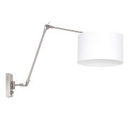 Staalkleurige wandlamp Prestige Chic 8106ST met wit fijn linnen kap