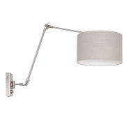 Staalkleurige wandlamp Prestige Chic 8107ST met grijs grof linnen kap