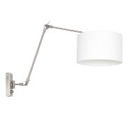 Staalkleurige wandlamp Prestige Chic 8108ST met wit grof linnen kap