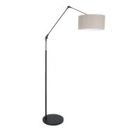 Black floor lamp / arc lamp Prestige Chic 8113ZW with gray linen shade