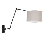 Zwarte wandlamp Prestige Chic 8119ZW met grijs grof linnen kap