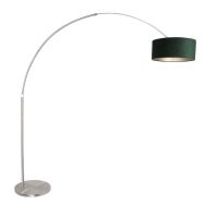 Staalkleurige vloerlamp / booglamp Sparkled Light 8124ST inclusief groen velours kap