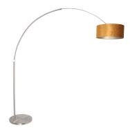 Staalkleurige vloerlamp / booglamp Sparkled Light 8126ST inclusief goud velours kap