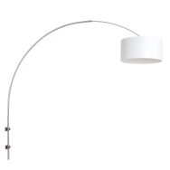 Staalkleurige boog / wandlamp Sparkled Light 8142ST met wit linnen ton kap