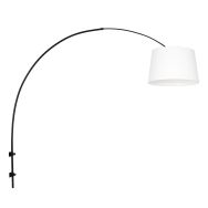 Zwarte boog wandlamp Sparkled Light 8193ZW met wit taps toelopende grof linnen kap