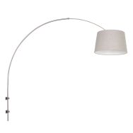 Staalkleurige boog / wandlamp Sparkled Light 8199ST met grijs linnen taps toelopende kap