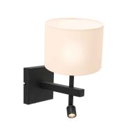 Black wall lamp Stang 8202ZW with reading lamp and white linen shade