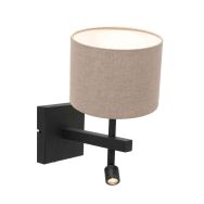 Zwarte wandlamp Stang 8203ZW met leeslamp en grijs linnen kap