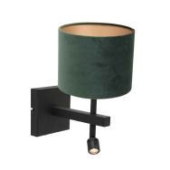 Black wall lamp Stang 8205ZW with reading lamp and green velvet shade