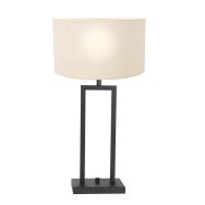 Black table lamp Stang 8211ZW with rotary switch and white linen shade