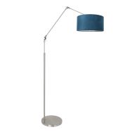 Staalkleurige vloerlamp Prestige Chic 8237ST met blauw velours kap