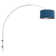 Steel-colored arc / wall lamp Sparkled Light 8246ST with blue velvet barrel shade