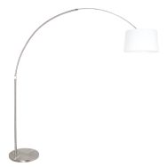 Staalkleurige vloerlamp booglamp Sparkled Light 9674ST met wit linnen taps toelopende kap