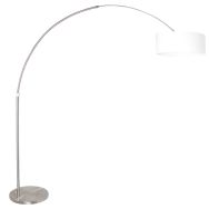 Steel-colored floor lamp / arc lamp Sparkled Light 9679ST including white linen shade