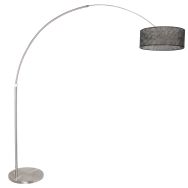 Staalkleurige vloerlamp booglamp Sparkled Light 9681ST met Sizoflor zwarte kap