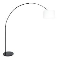 Black floor lamp / arc lamp Sparkled Light 9829ZW with white tapered linen shade