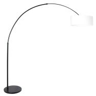 Black floor lamp / arc lamp Sparkled Light 9832ZW with white linen shade