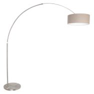 Stahlfarbene Stehleuchte Bogenleuchte Sparkled Light 9904ST mit grauem Leinenschirm
